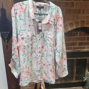 Tommy Hilfiger Floral Blouse with Pink and Green Accents
